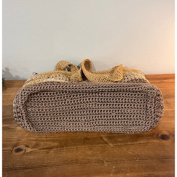 The Sak Crochet Shoulder Bag Tan Brown Ombré Boho Beach Tote Purse Zip Pocket - Picture 7 of 11